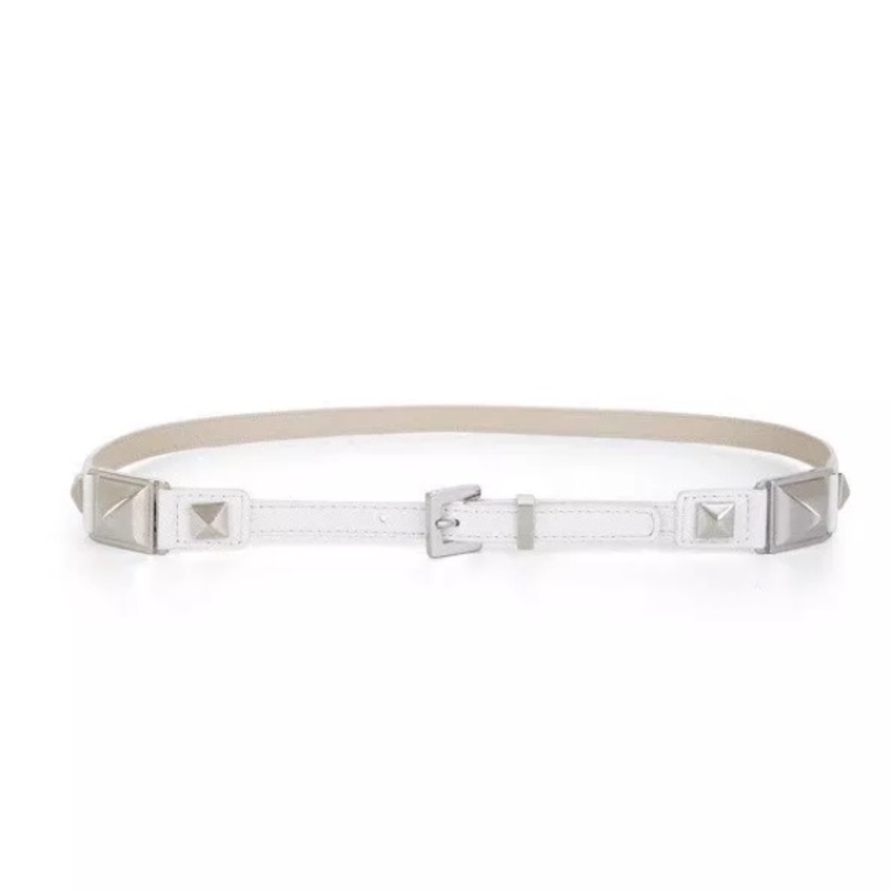 BCBG WAIST BELT SILVER STUDDED WHITE VEGAN LEATHER